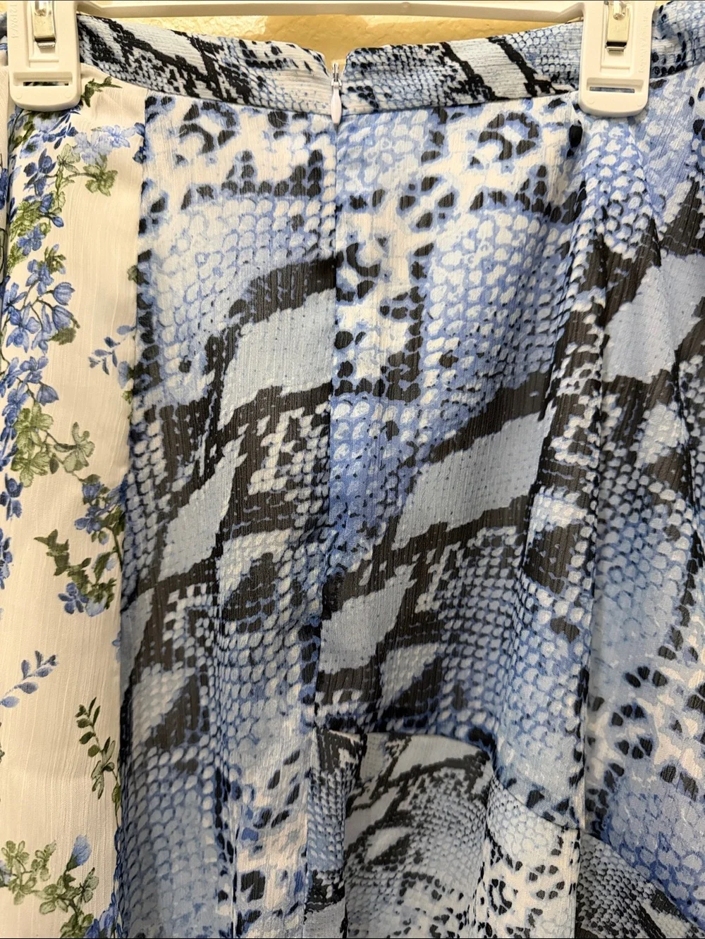 INC International Concepts Blue Floral & Snake-Print A-Line Midi Skirt